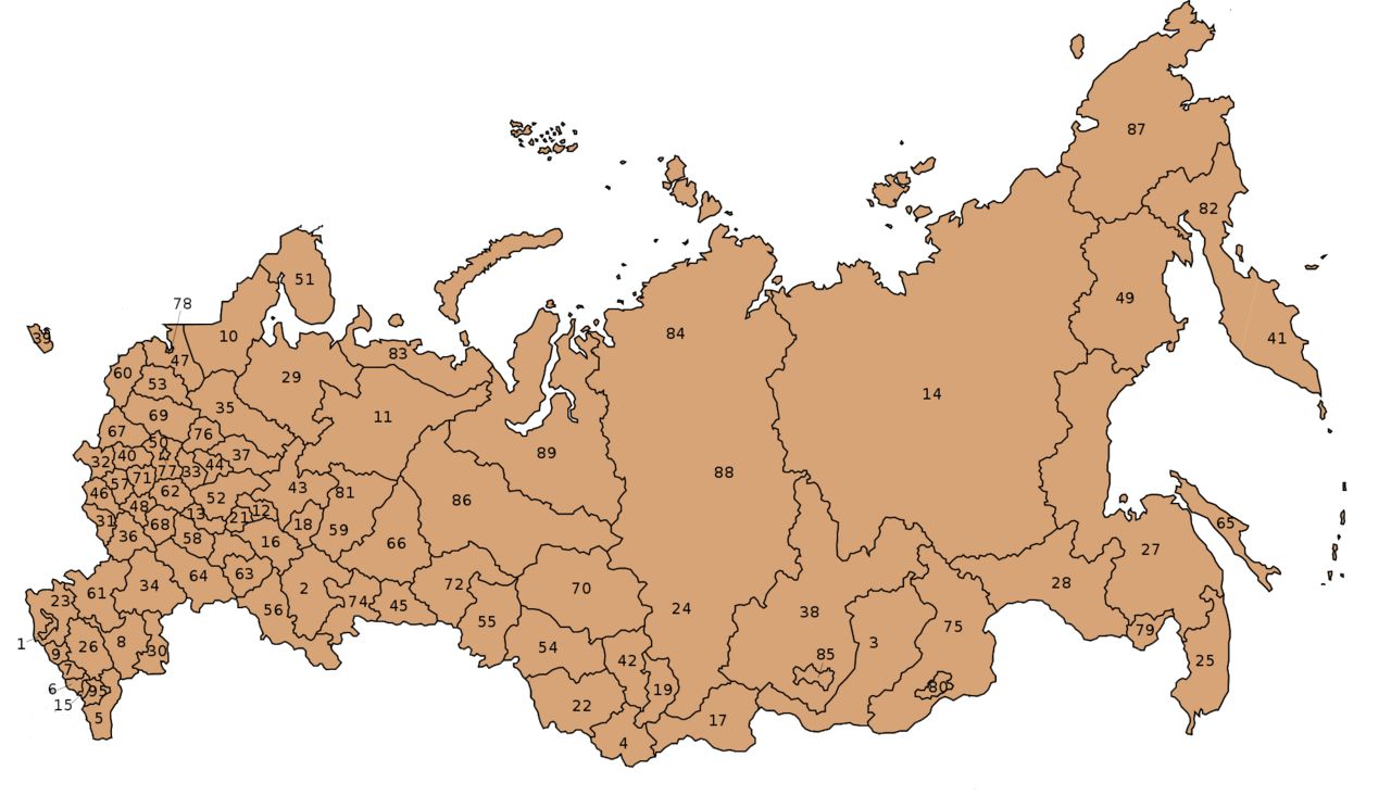 таблица цифровых кодов регионов российской федерации