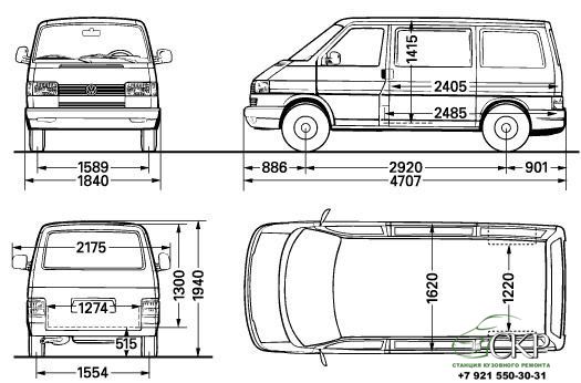 Габариты кузова Фольксваген Транспортер (Volkswagen Transporter)